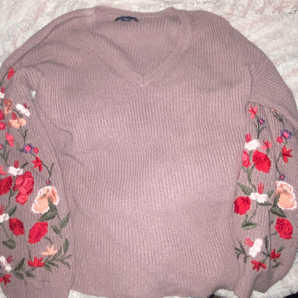 Floral Sleeve Oversized Sweater